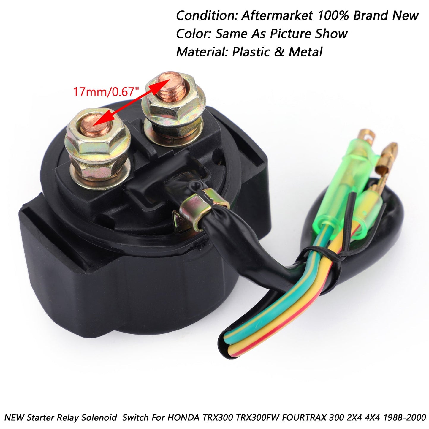 Starter Relay Solenoid Fits HONDA TRX300 TRX300FW FOURTRAX 300 2X4 4X4 1988-2000