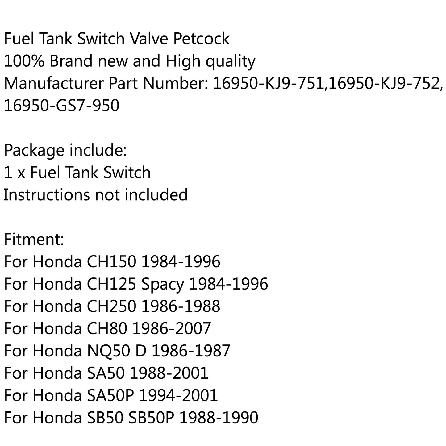 Fuel Petcock Switch For Honda Elite CH80 CH125 CH150 Spree 50 NQ50 Elite 80 CH80