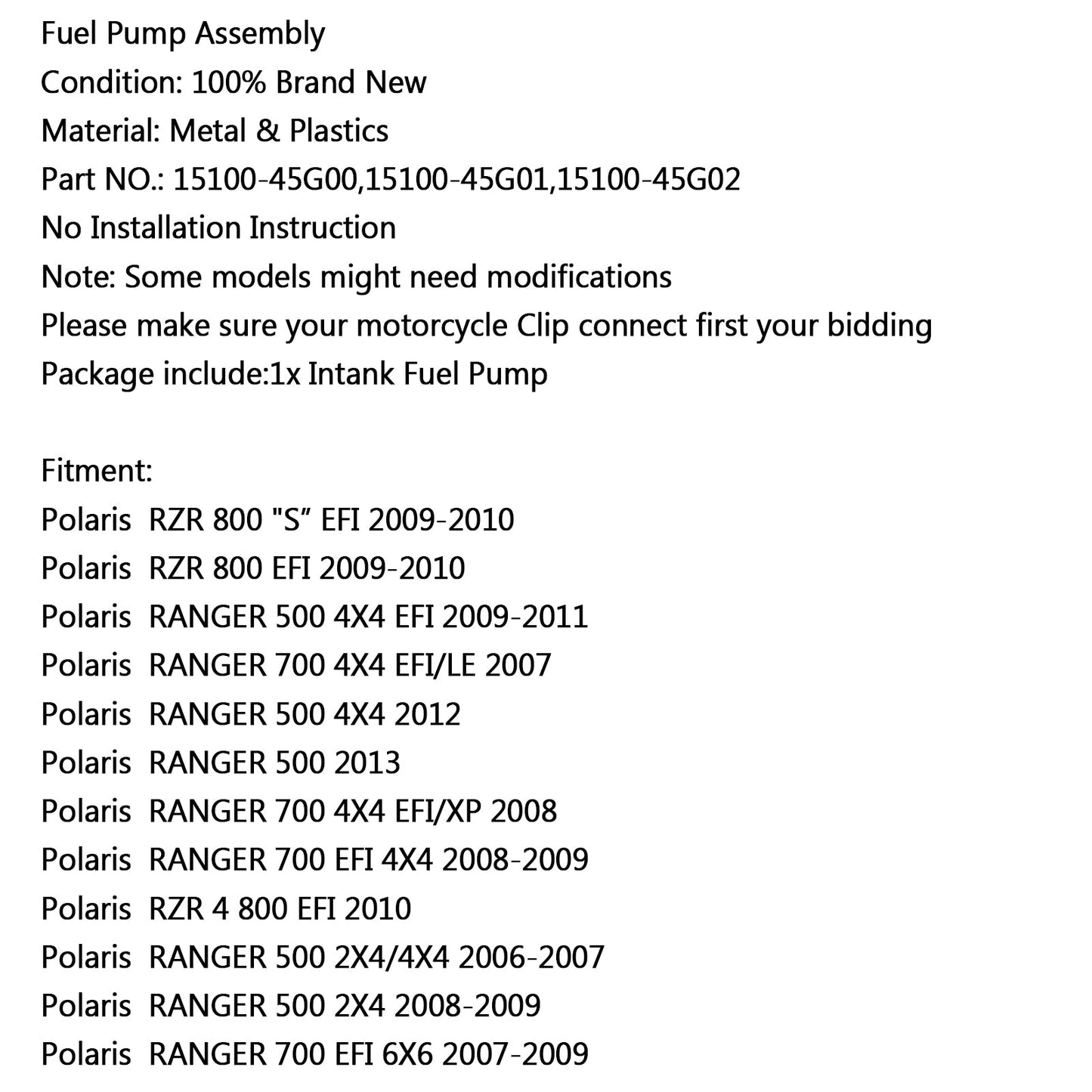 New Fuel Pump For HPolaris RZR 800 S EFI 09-10 700 4X4 EFI/LE 500 2X4 2006