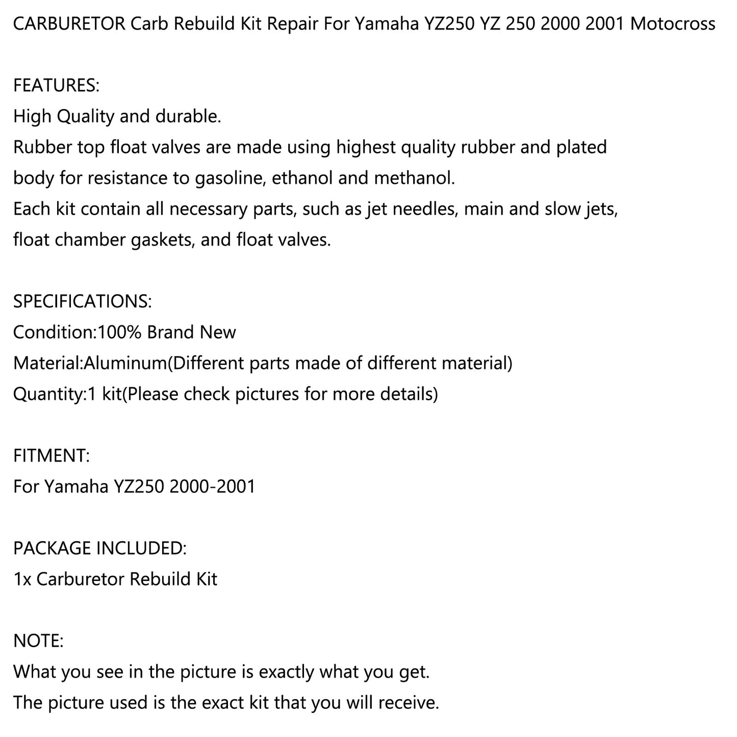 CARBURETOR Carb Rebuild Kit Repair For Yamaha YZ250 Motocross YZ 250 2000-2001