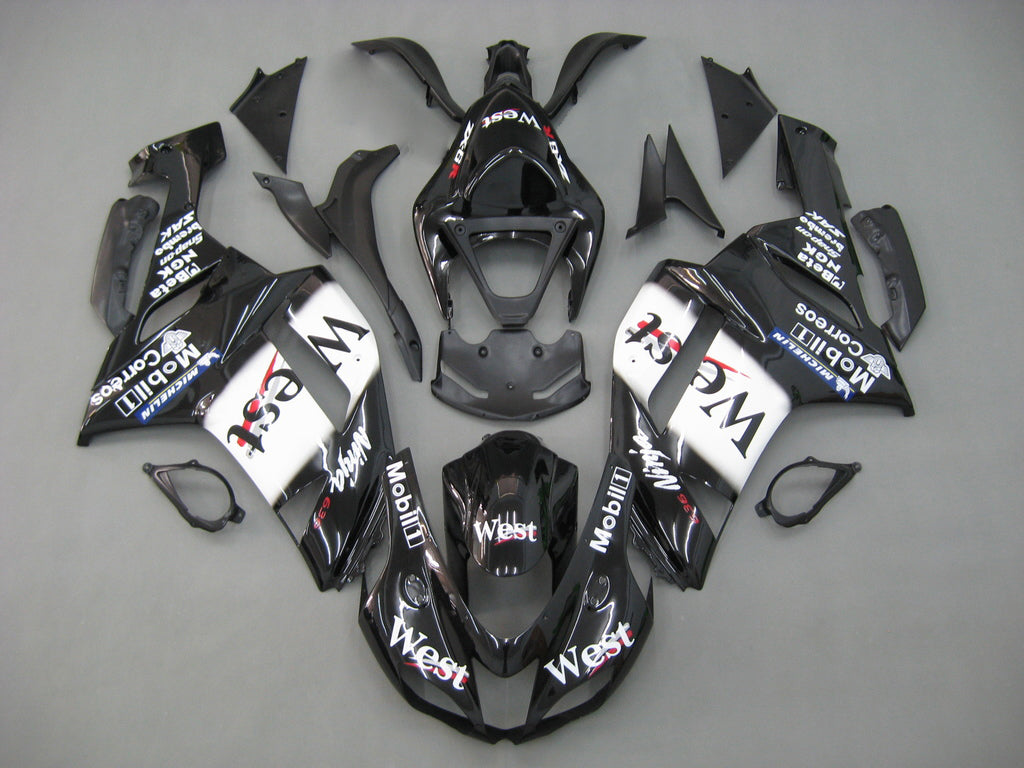 2007-2008 Kawasaki ZX6R ZX636 Black White West Ninja Fairings Generic