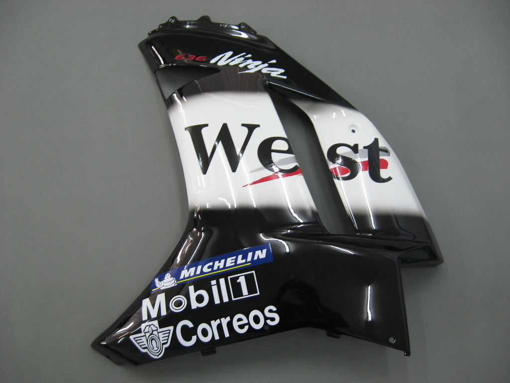 2007-2008 Fairings Kawasaki ZX6R ZX636 Black White West Ninja Racing Generic