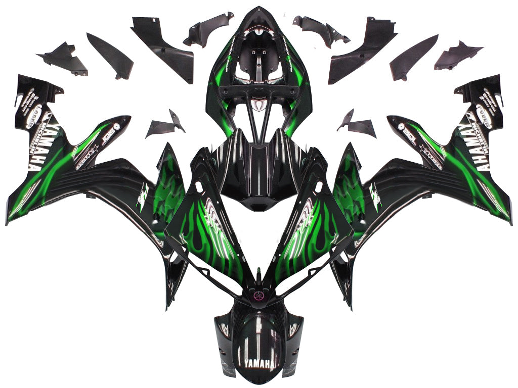 2004-2006 Yamaha YZF-R1 Black & Green Flame R1 Racing Amotopart Fairings Customs Fairing