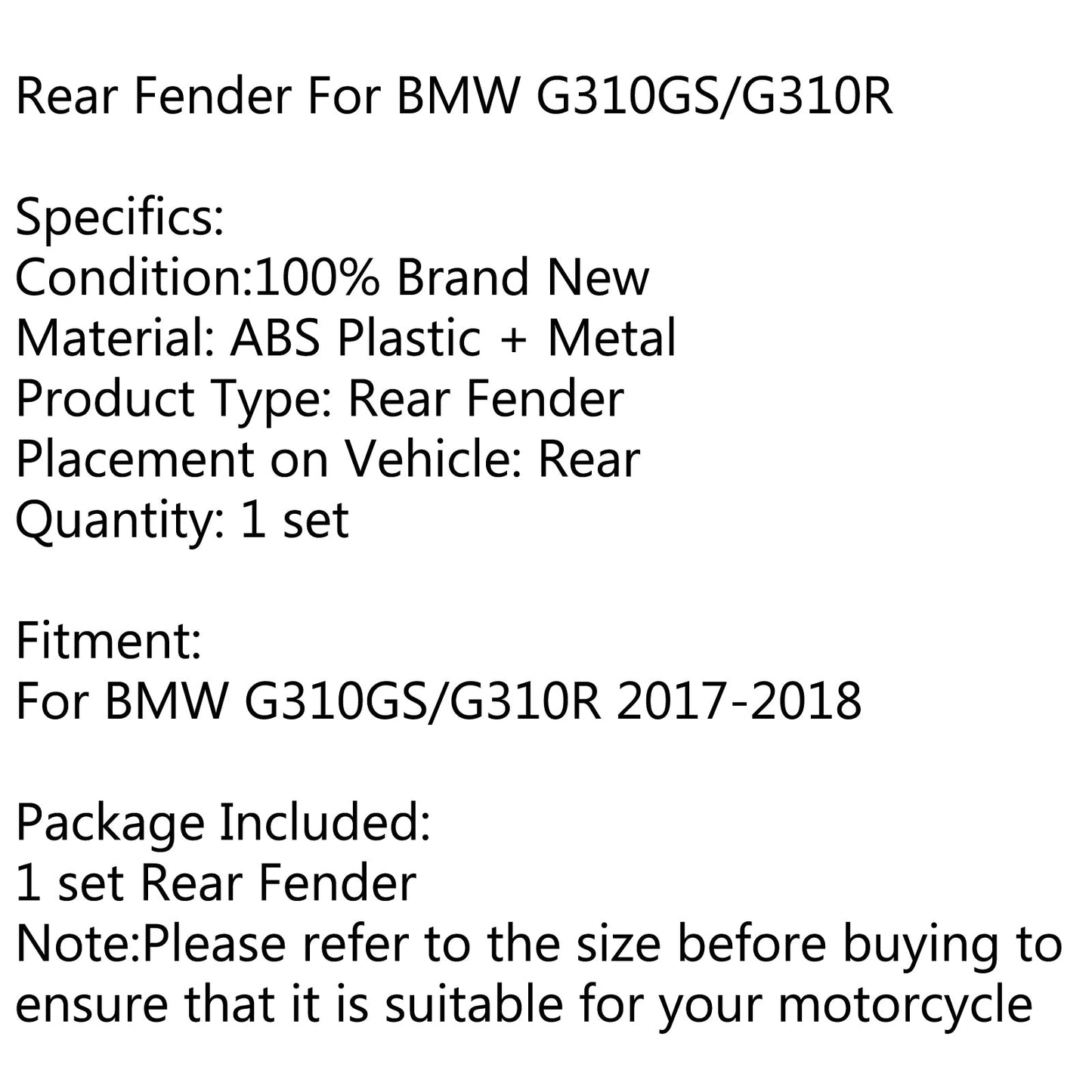 Black Rear Fender Mudguard Wheel Hugger Splash Guard For BMW G310GS/R 2017-2018