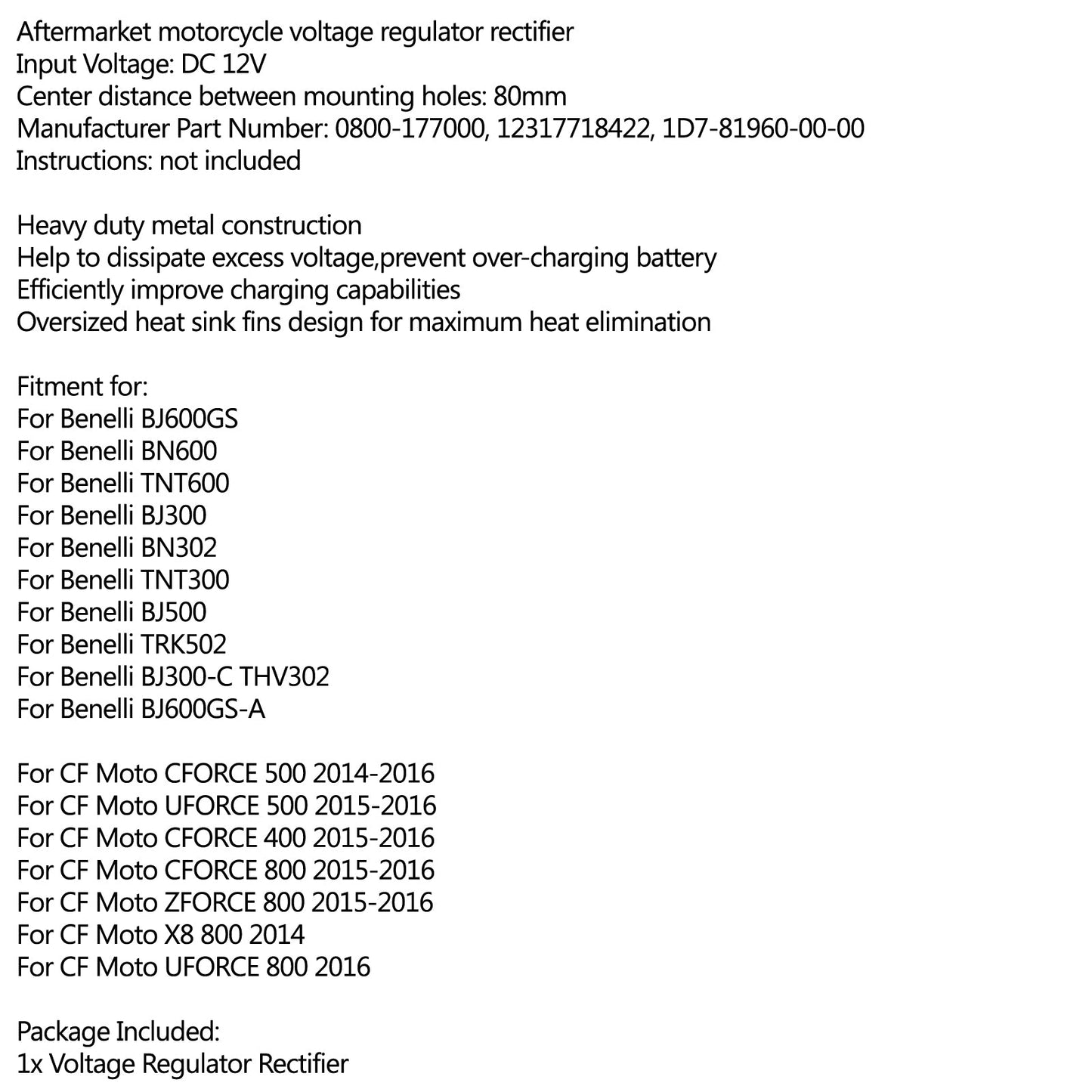 Voltage Regulator Rectifier For Benelli BJ600GS BN/TNT 300 CF Moto UFORCE 500