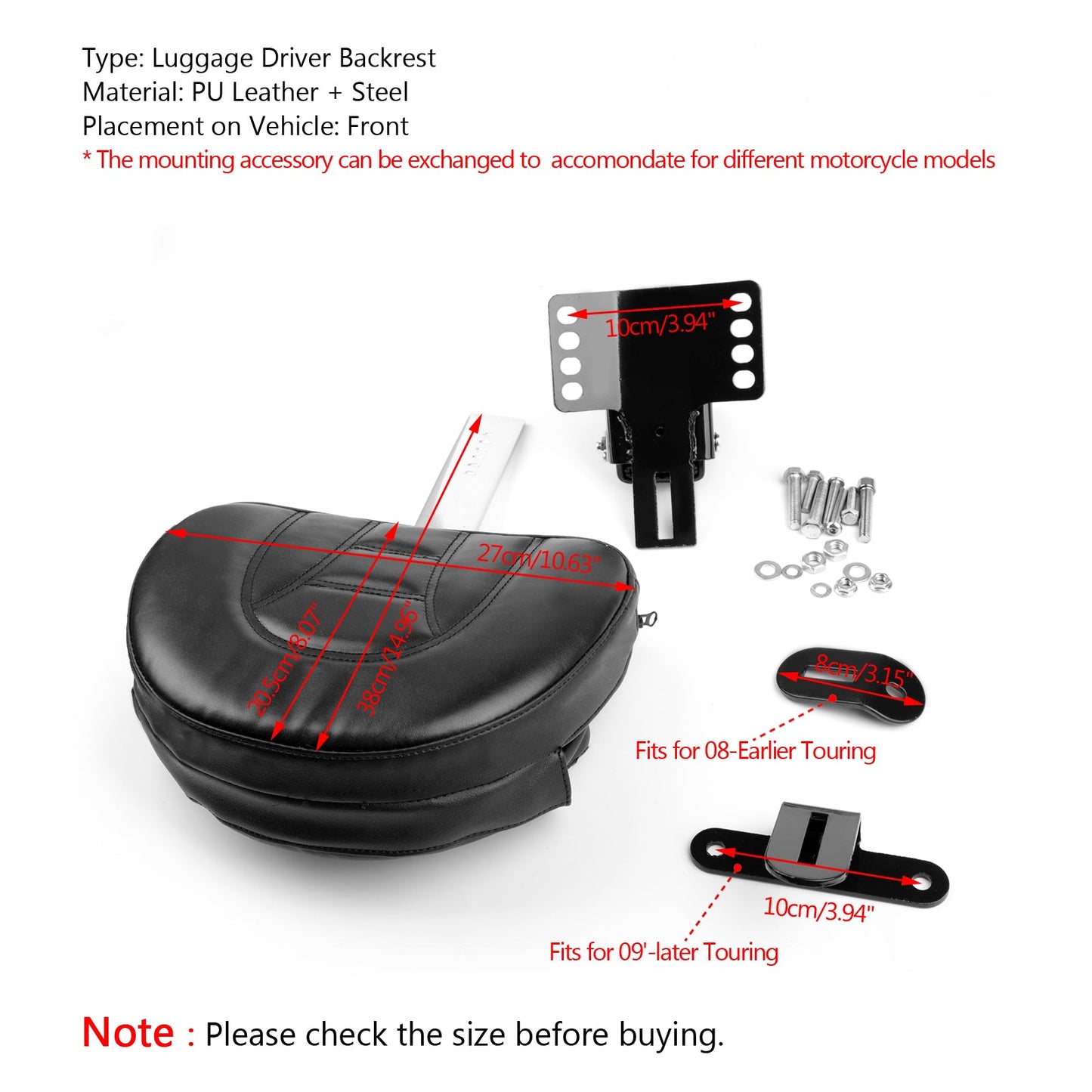 Adjustable Plug-In Driver Rider Backrest Kit For Harley Touring Road King 97-17B Generic