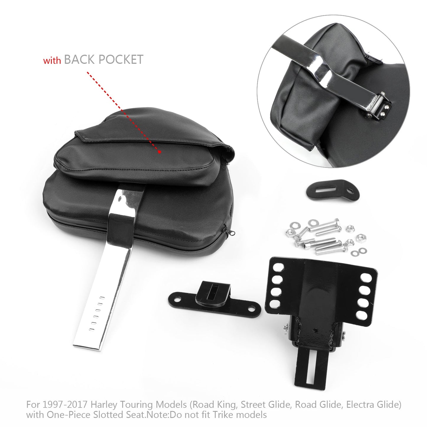 Adjustable Plug-In Driver Rider Backrest Kit For Harley Touring Road King 97-17B Generic