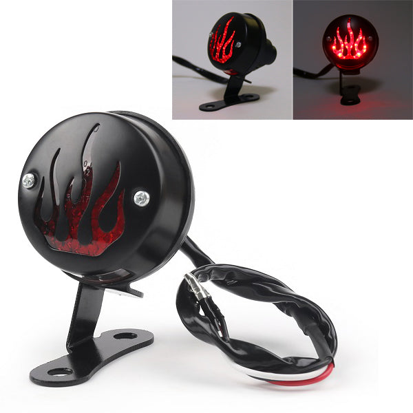 Red Flame Fire Rear Taillight Brake Light For Cafe Racer Bobber Black