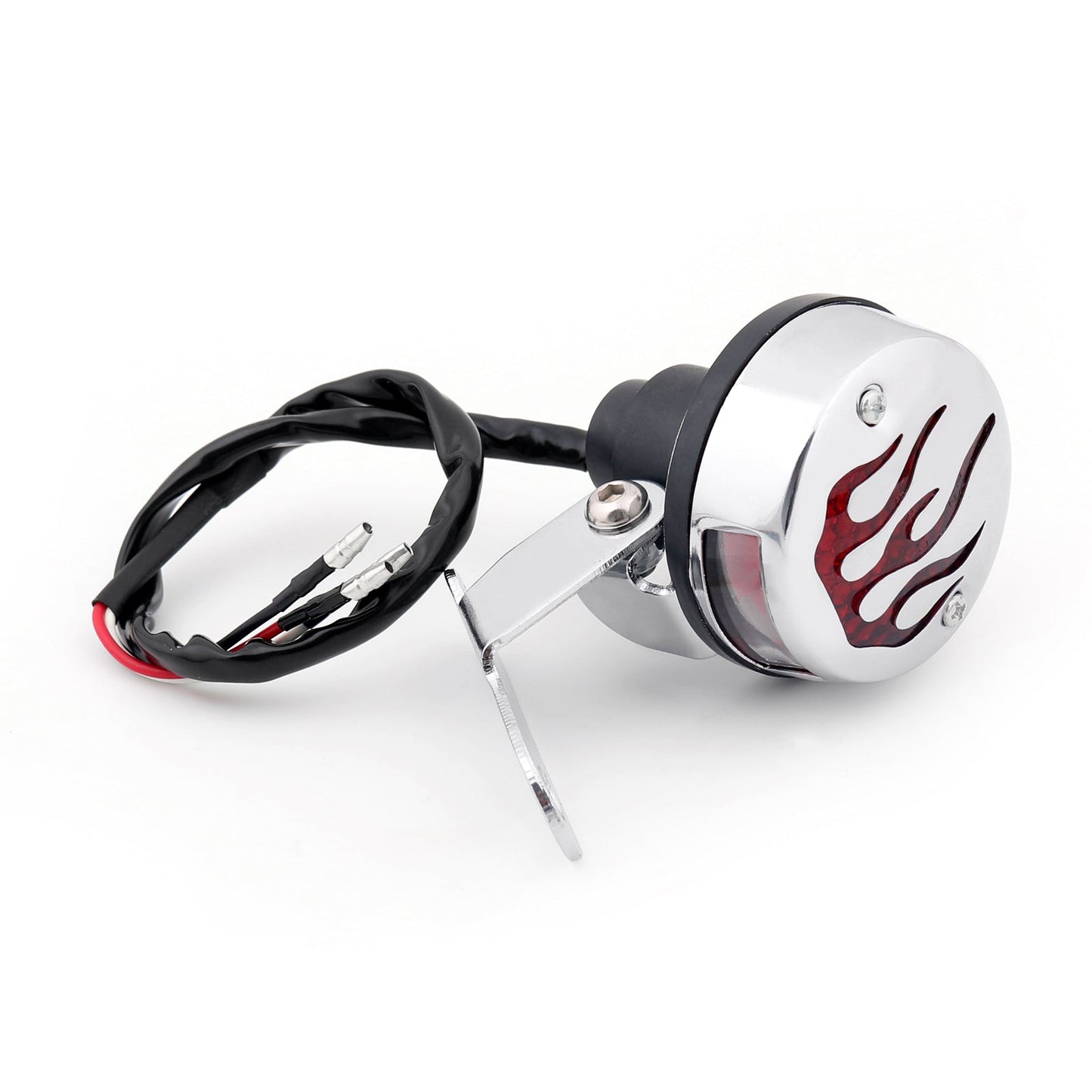 Red Flame Fire Rear Taillight Brake Light For Cafe Racer Bobber Black