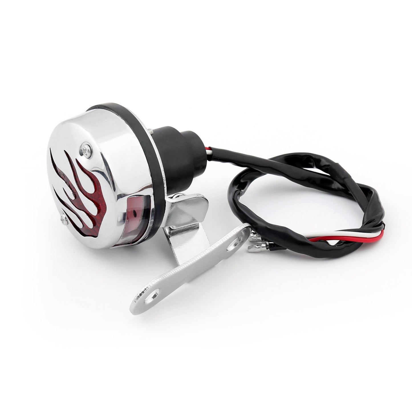 Red Flame Fire Rear Taillight Brake Light For Cafe Racer Bobber Black