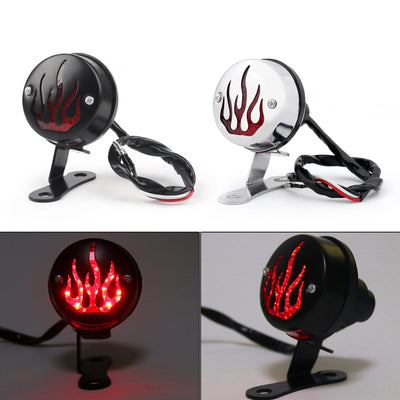 Red Flame Fire Rear Taillight Brake Light For Harley Cafe Racer Bobber, 2 Color