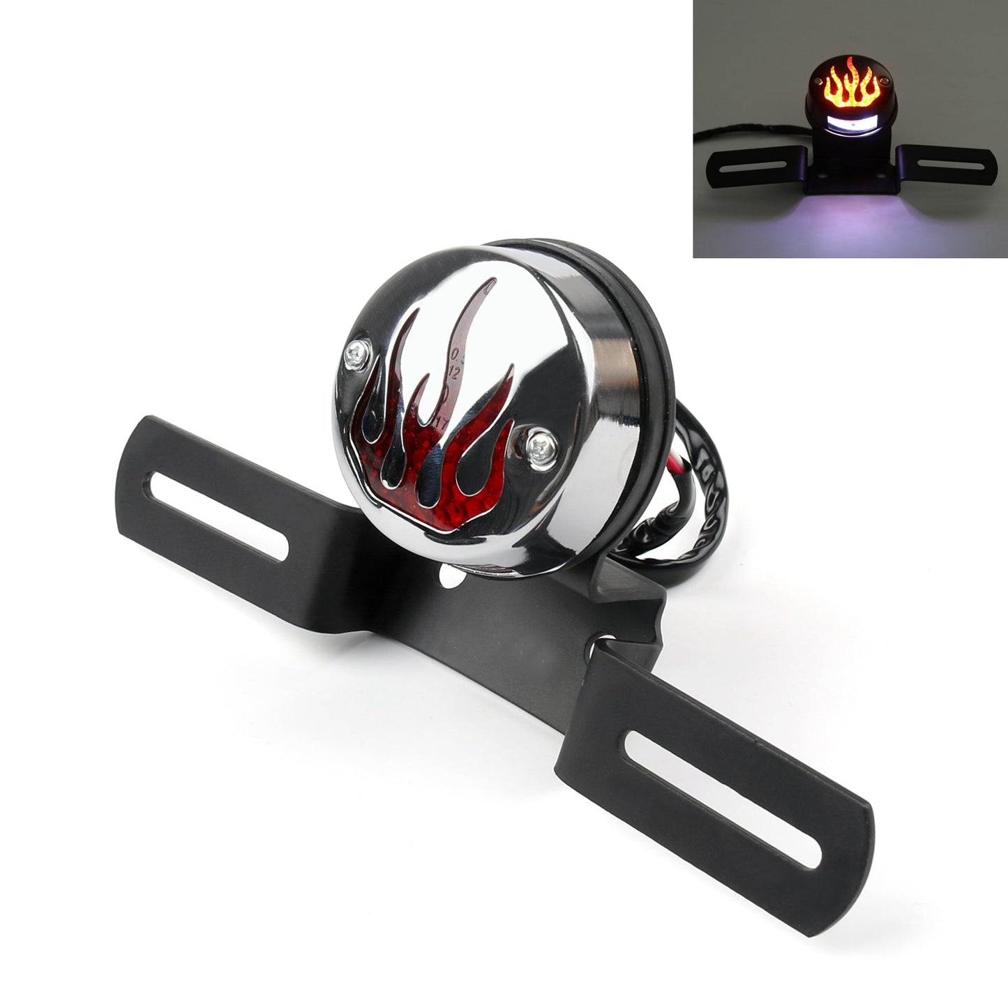Flame Fire Rear Fender Tail light Brake Light For Cafe Racer Bobber Black