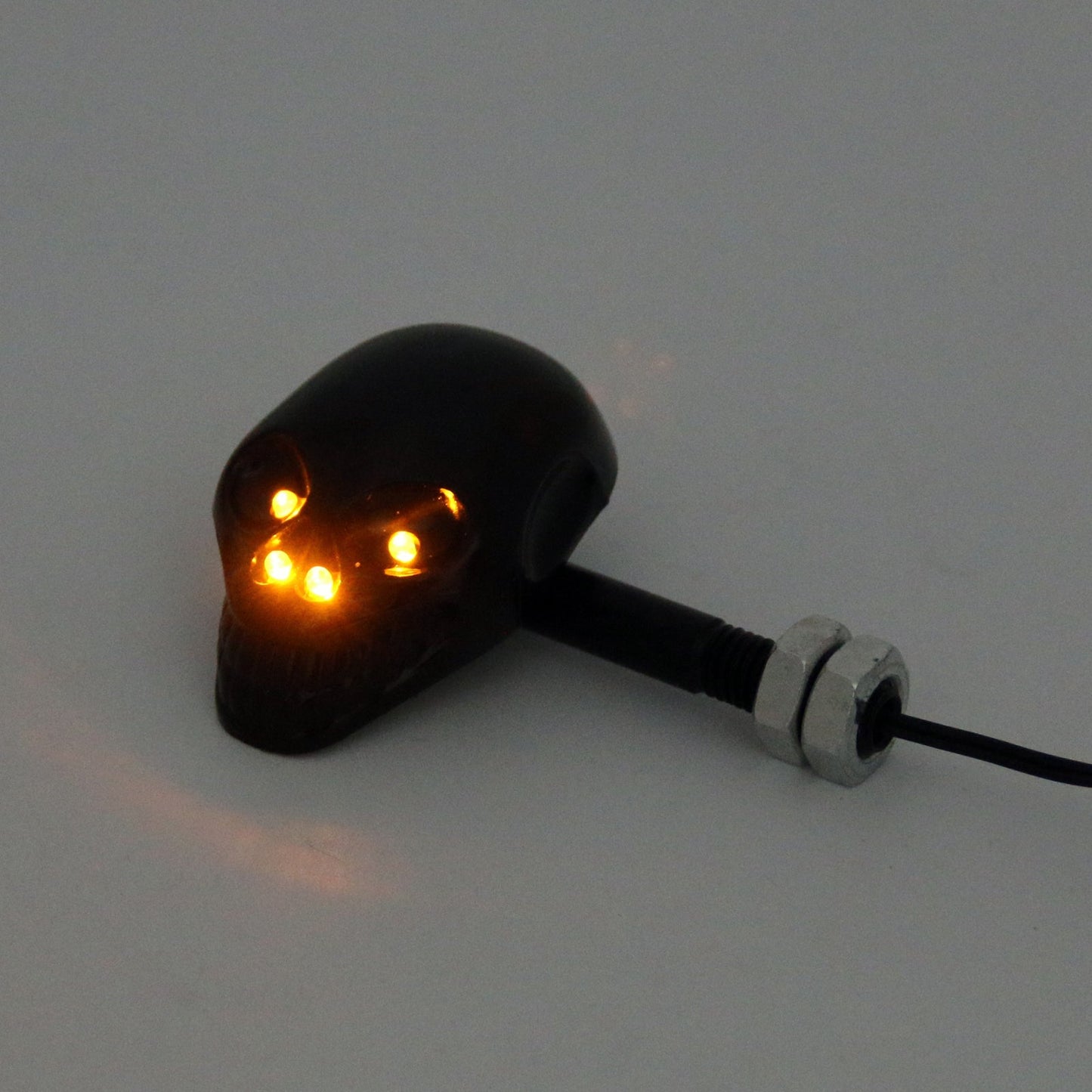 Motorcycle Skull Head Turn Signal Indicator Blinker 12V LED Amber Light Lamp BLK