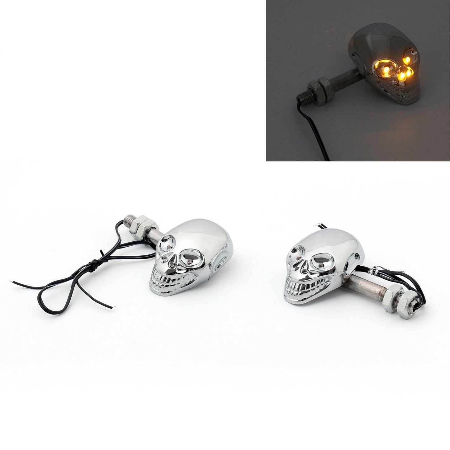 Motorcycle Skull Head Turn Signal Indicator Blinker 12V LED Amber Light Lamp BLK