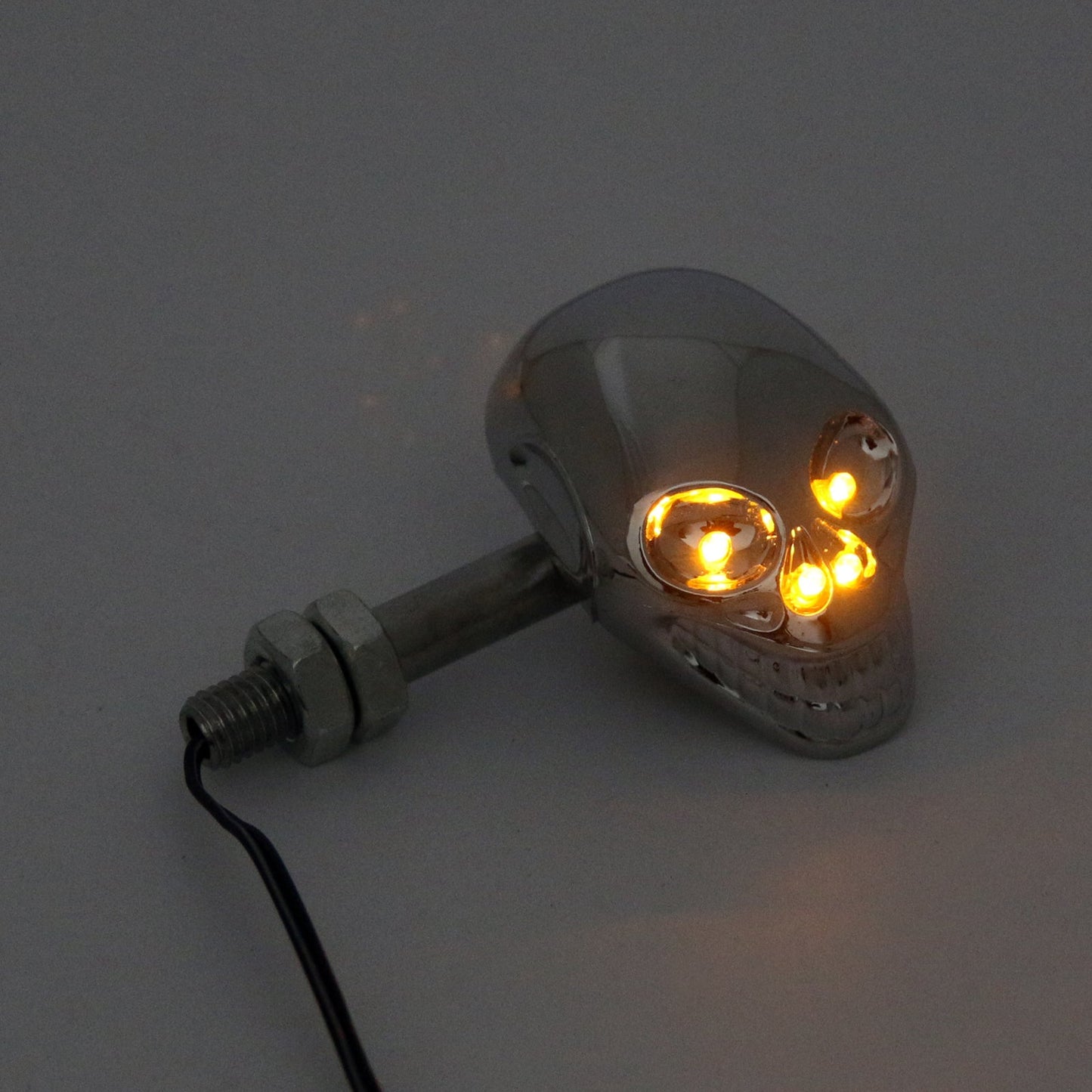 Motorcycle Skull Head Turn Signal Indicator Blinker 12V LED Amber Light Lamp BLK