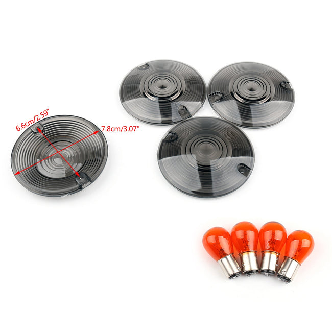 4x Smoke Turn Signal Lens For Bulbs For Harley Road King Touring Glide 1986-2007