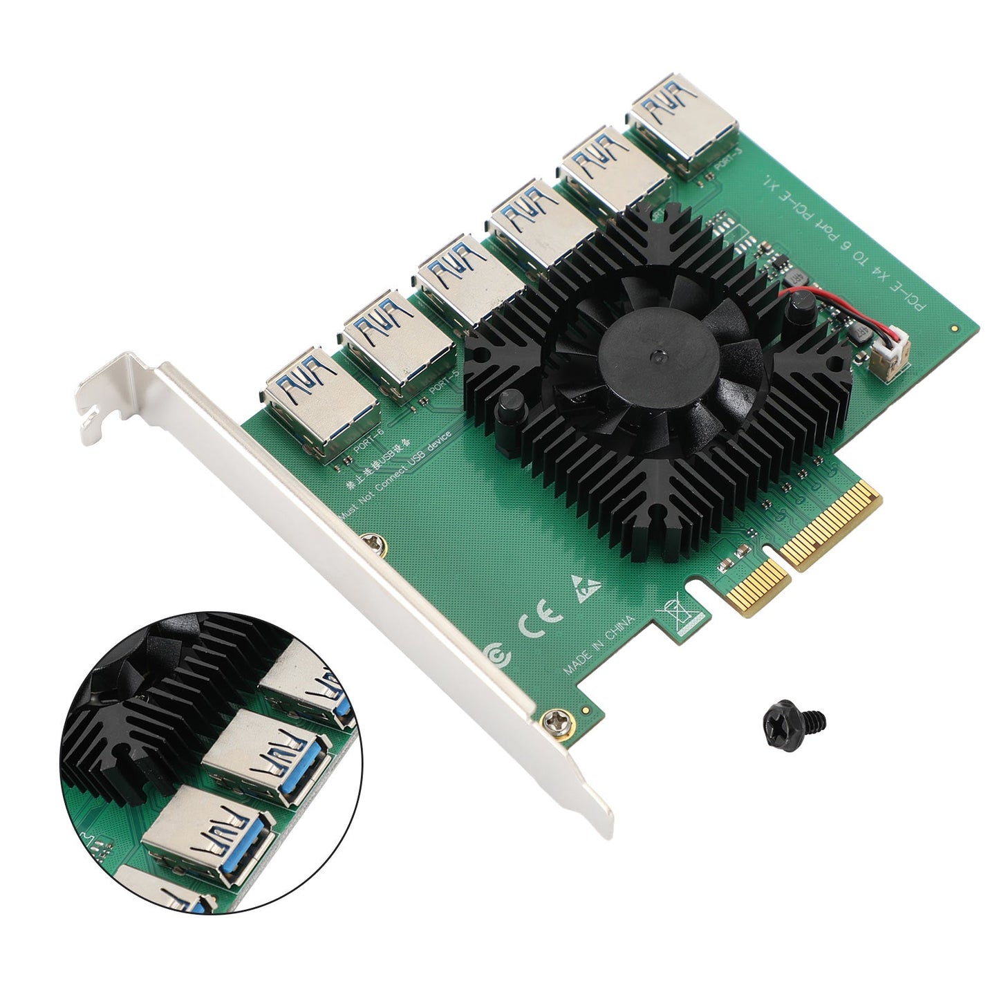 PCI-E 1 to 6 Riser Card USB 3.0 Adapter Multiplier Card fit for Bitcoin Mining