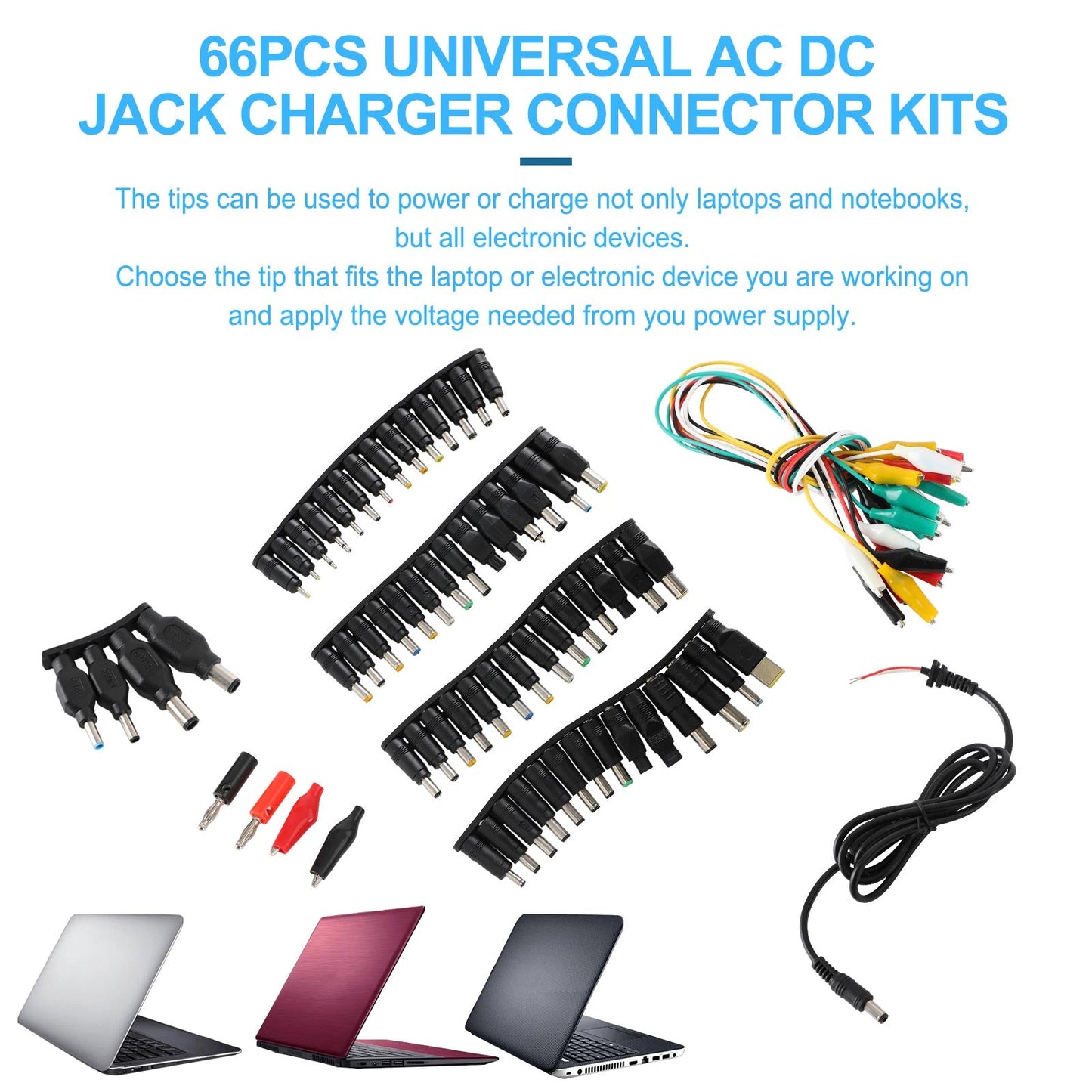 16 Pcs Universal Laptop DC Power Supply Adapter Connector Power with Cable