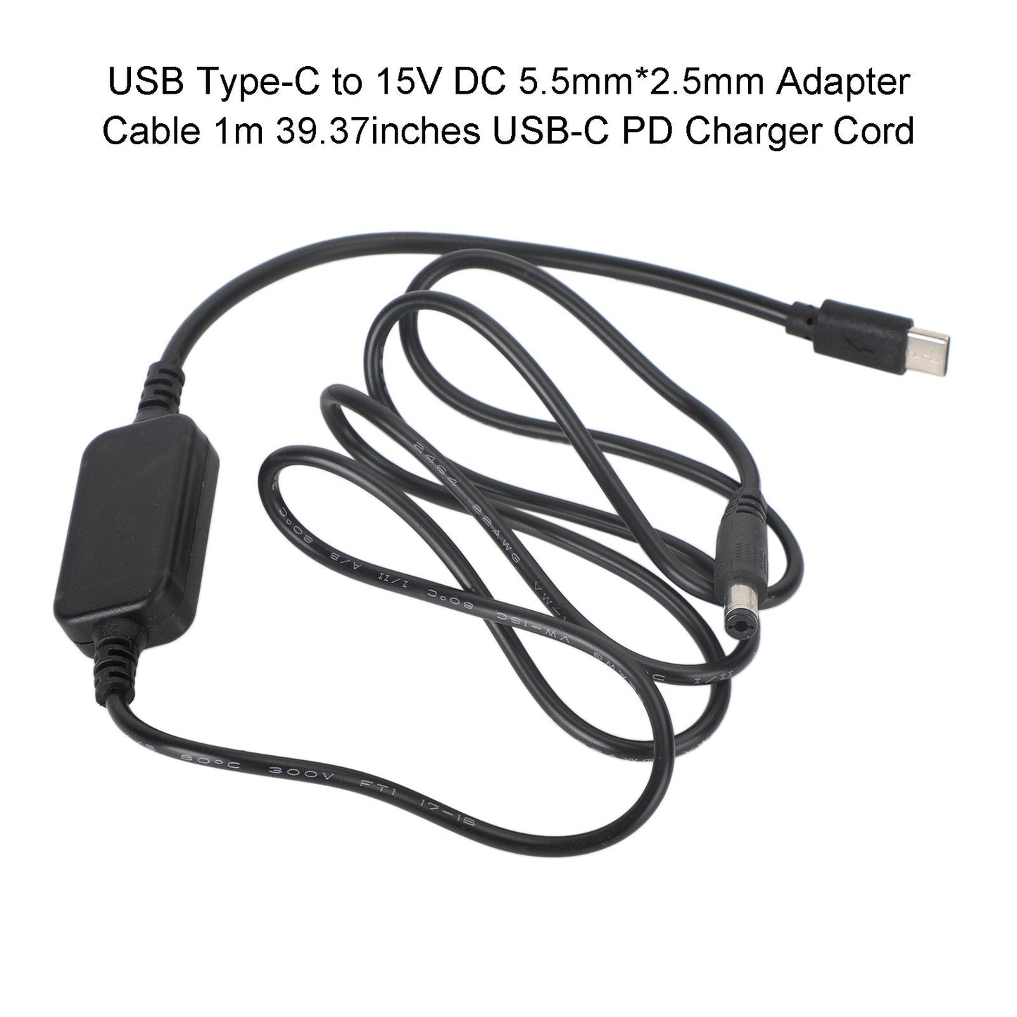 USB Type-C to 12V DC 5.5mm*2.5mm Adapter Cable 1m 39.37inches PD Charger Cord