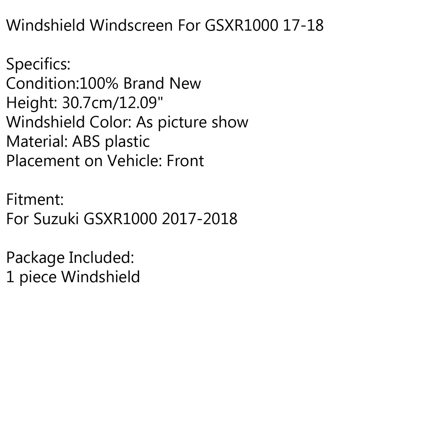 ABS Plastic Motorcycle Windshield Windscreen For Suzuki GSXR 1000 K17 2017-2018 Generic