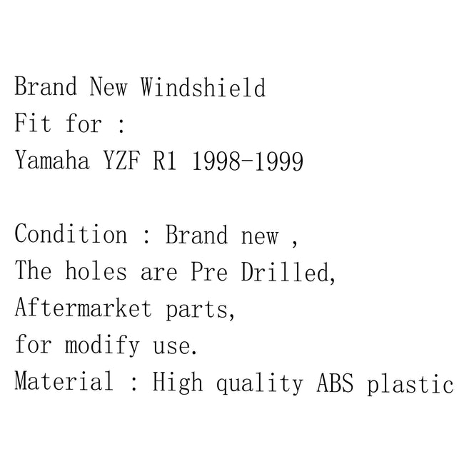 Windshield Windscreen Double Bubble For Yamaha YZFR1 (1998-1999) 8 Color Generic