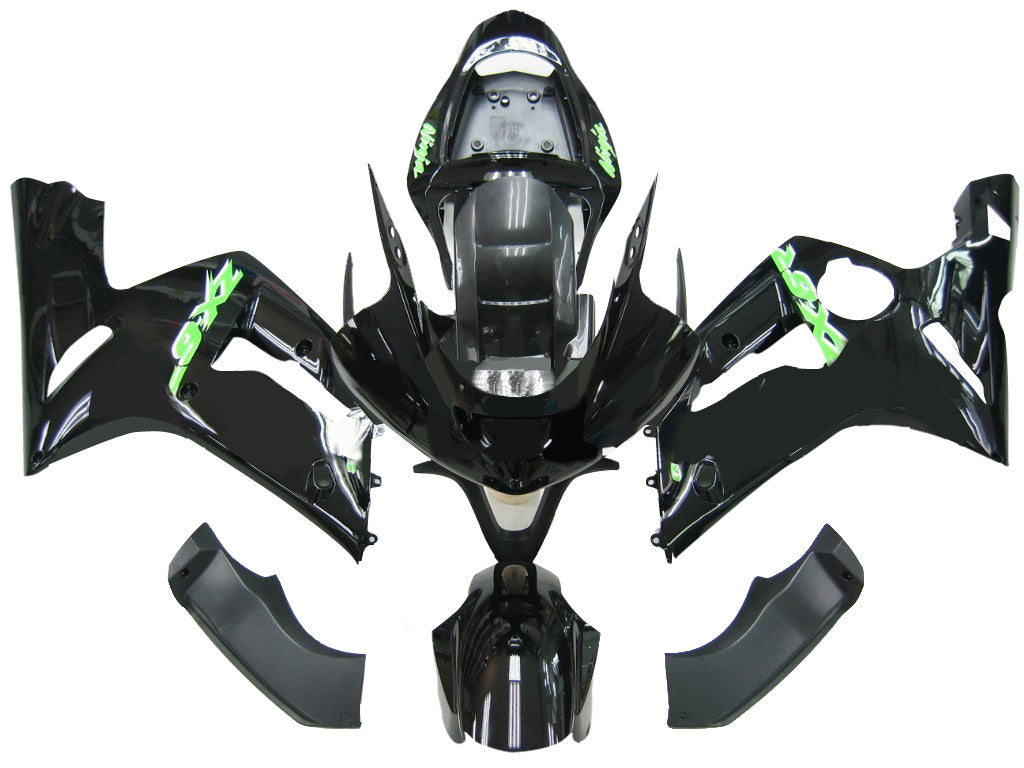 2003-2004 Kawasaki ZX6R 636 Amotopart Fairings Black Green ZX6R Racing