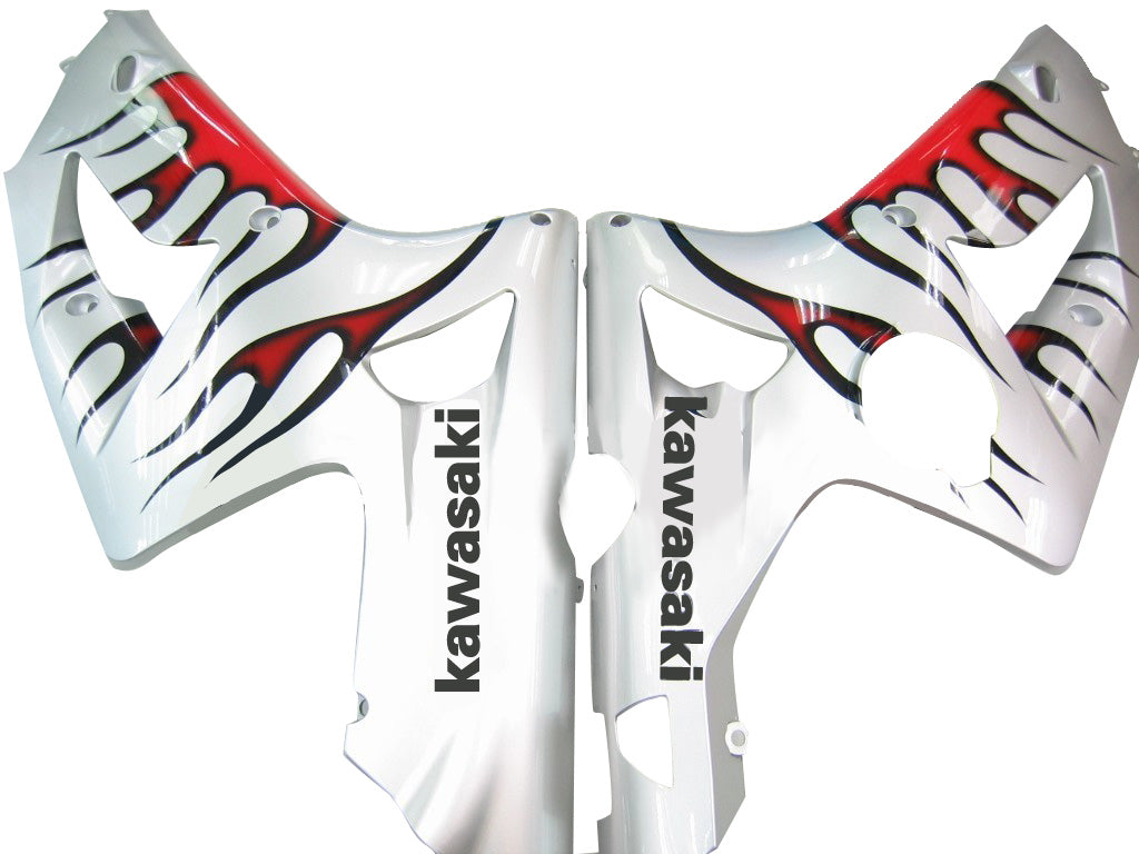 2003-2004 Kawasaki ZX6R 636 Amotopart Fairings Silver & Red Flame Ninja Racing