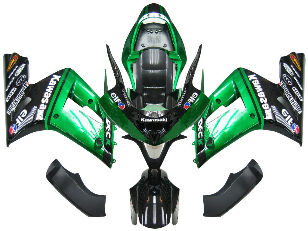 2003-2004 Kawasaki ZX6R 636 Amotopart Fairings Green Black ELF Racing