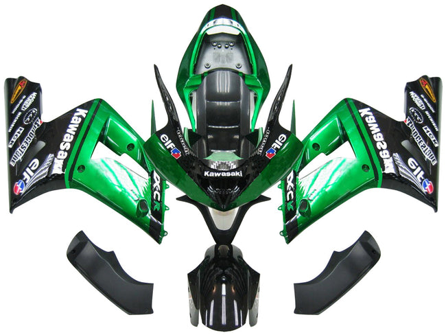 2003-2004 Kawasaki ZX6R 636 Amotopart Fairings Green Black ELF Racing