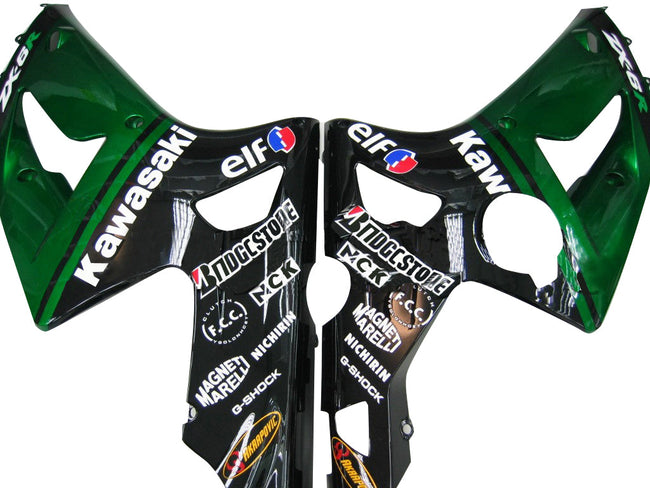 2003-2004 Kawasaki ZX6R 636 Amotopart Fairings Green Black ELF Racing