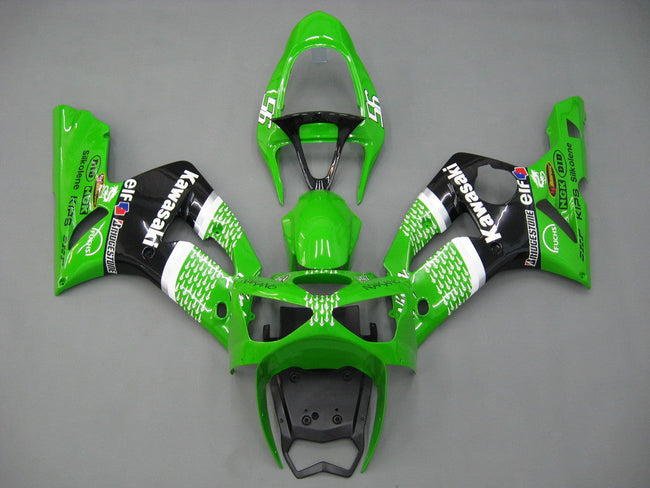 2003-2004 Kawasaki ZX6R 636 Amotopart Fairings Green Black No.56 ELF Racing