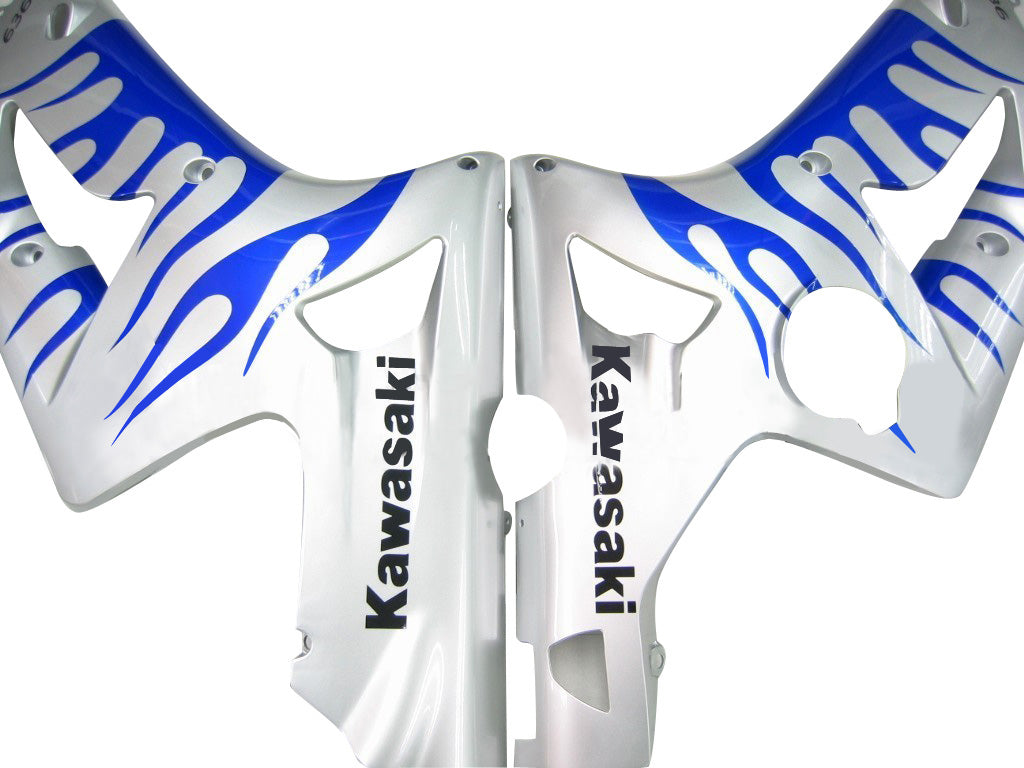 2003-2004 Kawasaki ZX6R 636 Amotopart Fairings Silver & Blue Flame Ninja Racing