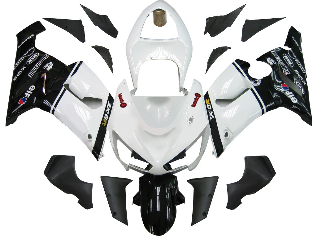 2005-2006 Kawasaki ZX6R 636 Amotopart Fairings White Black elf ZX6R Racing Customs Fairing