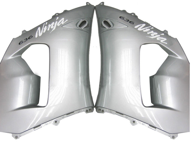 2005-2006 Kawasaki ZX6R 636 Amotopart Fairings Silver Black Ninja Racing Customs Fairing