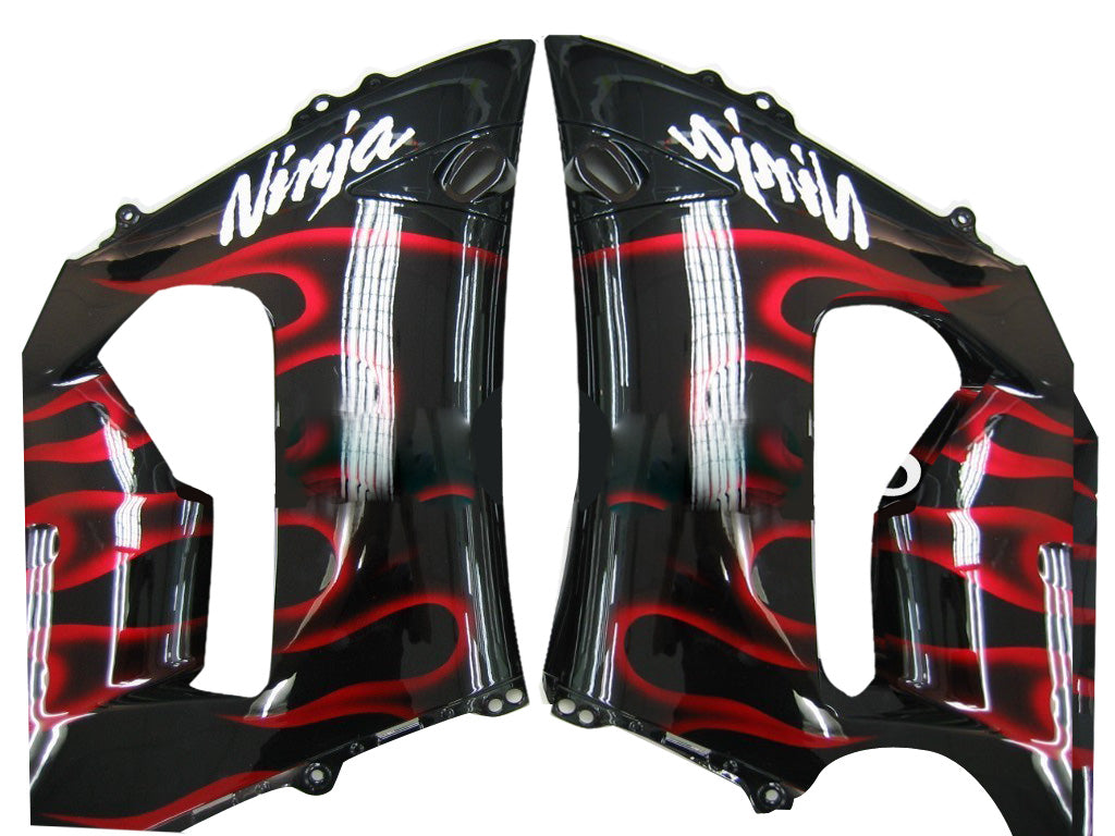 2005-2006 Kawasaki ZX6R 636 Amotopart Fairings Black & Red Flame Ninja Racing Customs Fairing