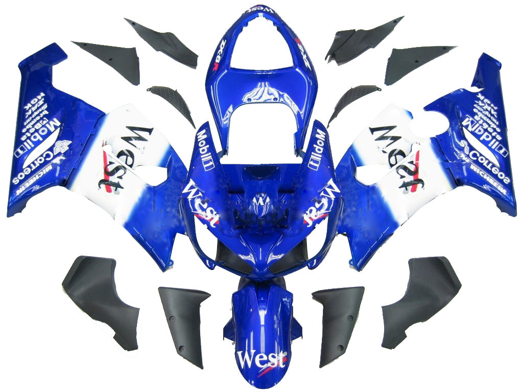 2005-2006 Kawasaki ZX6R 636 Amotopart Fairings Blue White West Racing Customs Fairing