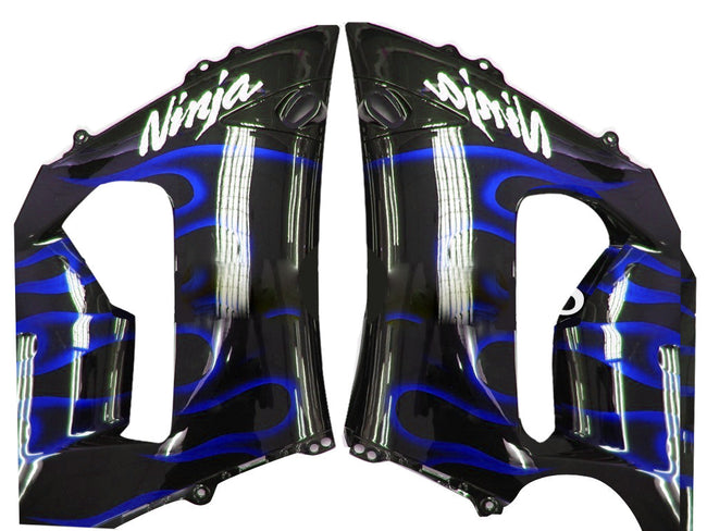 2005-2006 Kawasaki ZX6R 636 Amotopart Fairings Black & Blue Flame Ninja Racing Customs Fairing