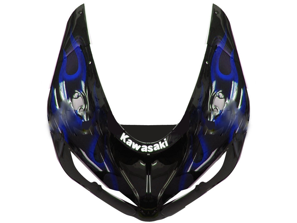 2005-2006 Kawasaki ZX6R 636 Amotopart Fairings Black & Blue Flame Ninja Racing Customs Fairing