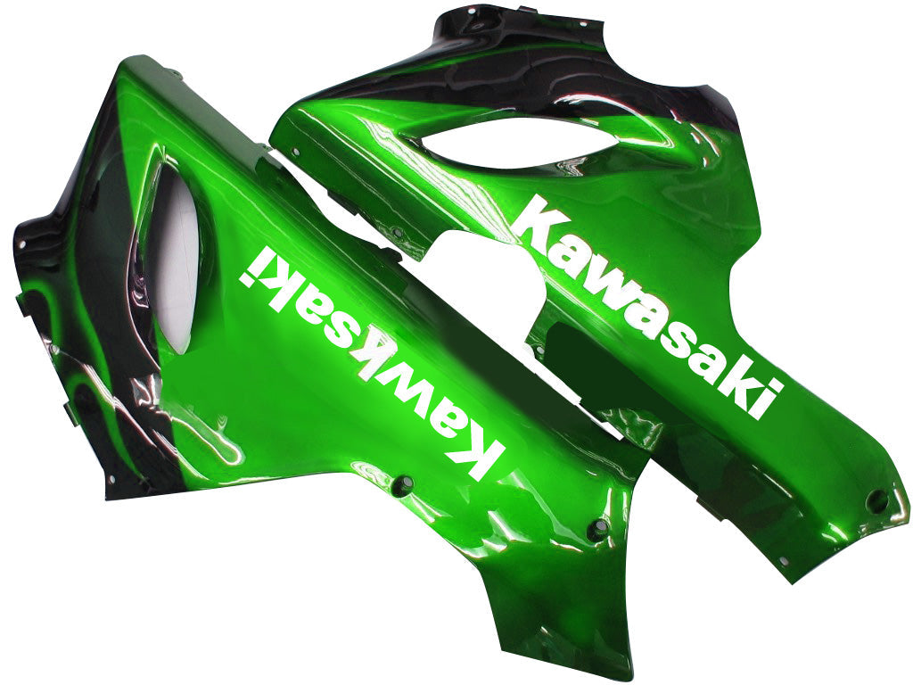 2005-2006 Kawasaki ZX6R 636 Amotopart Fairings Black & Green Flame Ninja Racing Customs Fairing