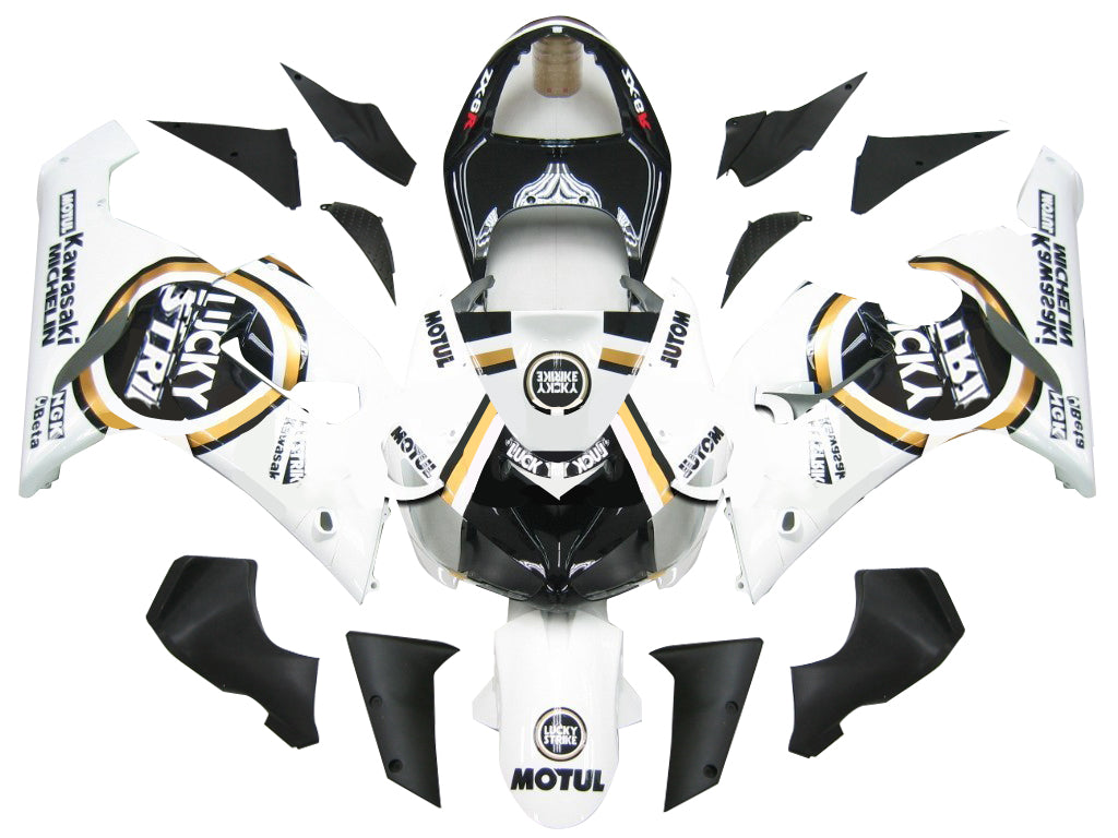 2005-2006 Kawasaki ZX6R 636 Amotopart Fairings Black White Lucky Strike Ninja Racing Customs Fairing