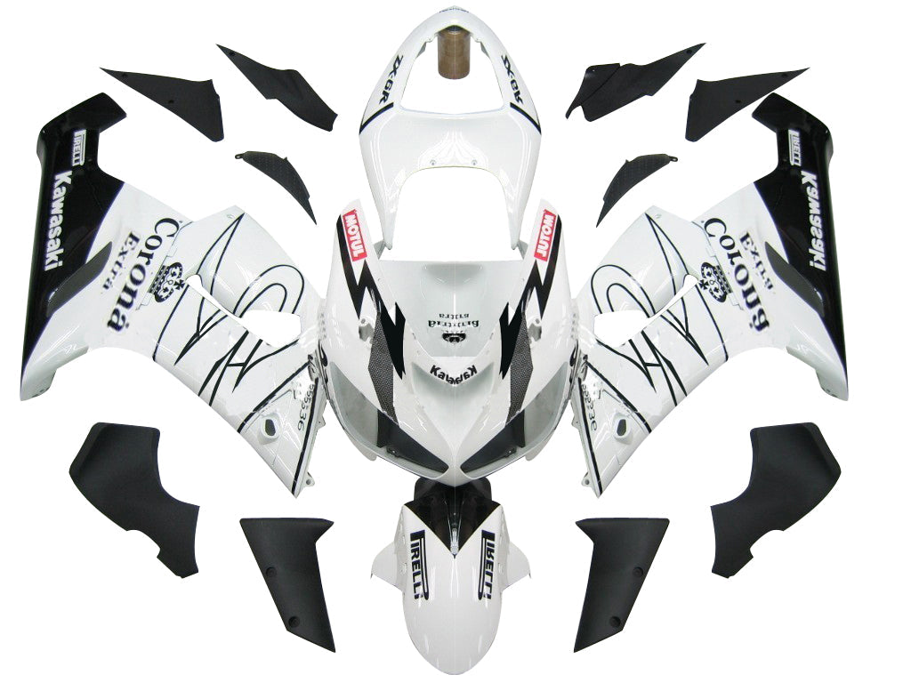 2005-2006 Kawasaki ZX6R 636 Amotopart Fairings White Black Corona Racing Customs Fairing