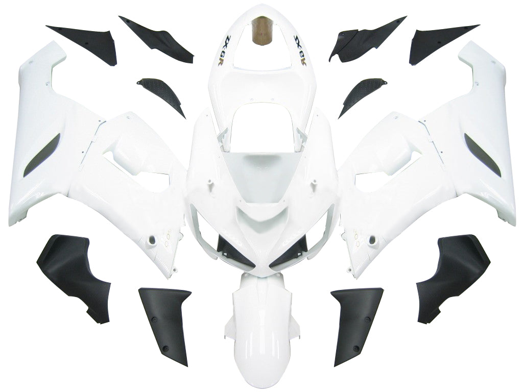 2005-2006 Kawasaki ZX6R 636 Amotopart Fairings White ZX6R Ninja Racing Customs Fairing