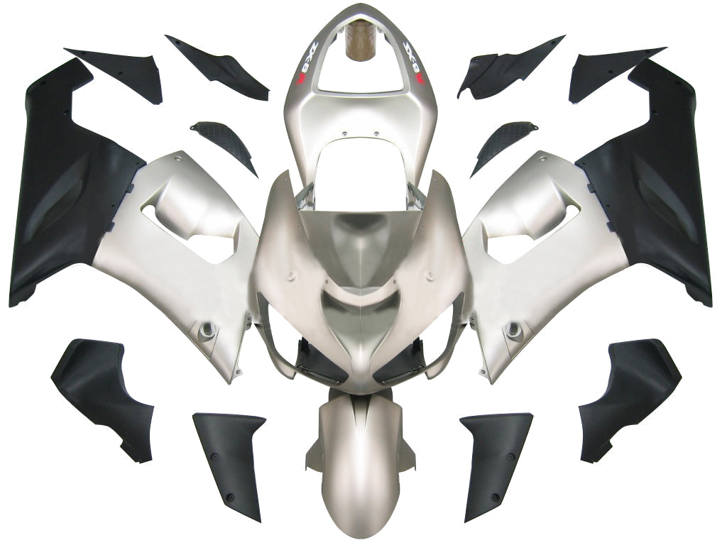 2005-2006 Kawasaki ZX6R 636 Amotopart Fairings Matte Silver & Black Ninja Racing Customs Fairing