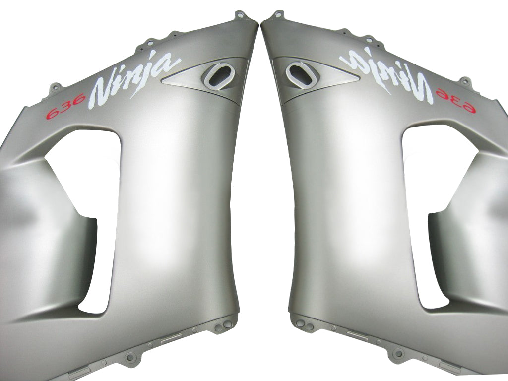 2005-2006 Kawasaki ZX6R 636 Amotopart Fairings Matte Silver & Black Ninja Racing Customs Fairing