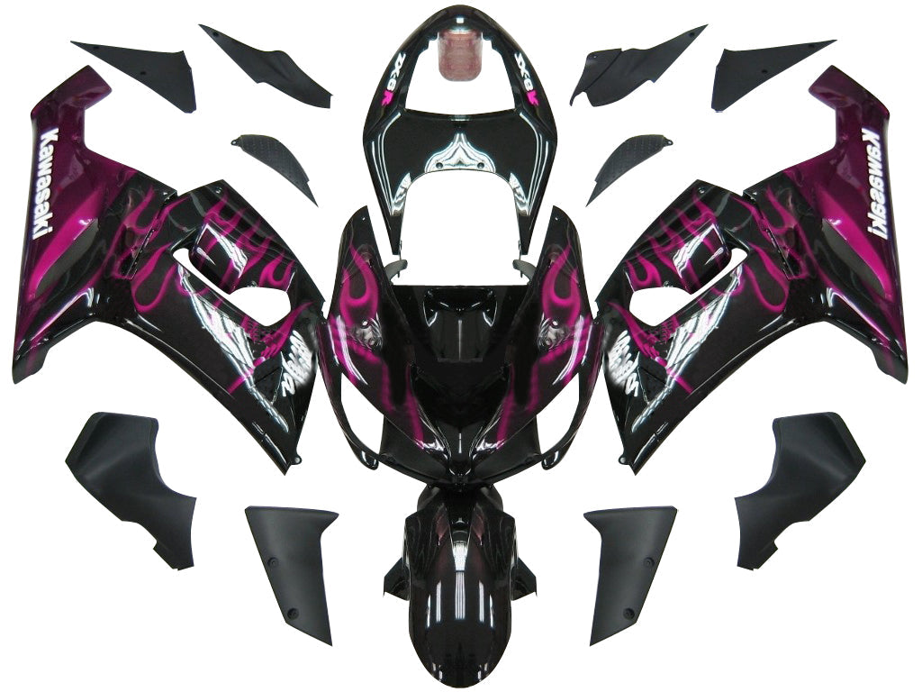 2005-2006 Kawasaki ZX6R 636 Amotopart Fairings Black & Purple Flame Ninja Racing Customs Fairing