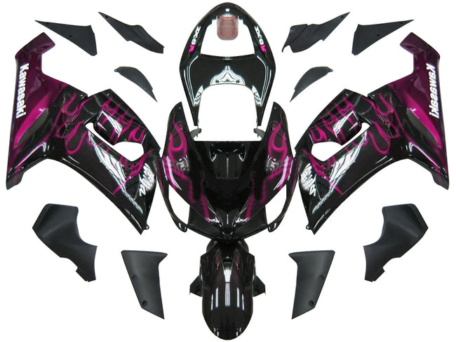 2005-2006 Kawasaki ZX6R 636 Amotopart Fairings Black & Purple Flame Ninja Racing Customs Fairing