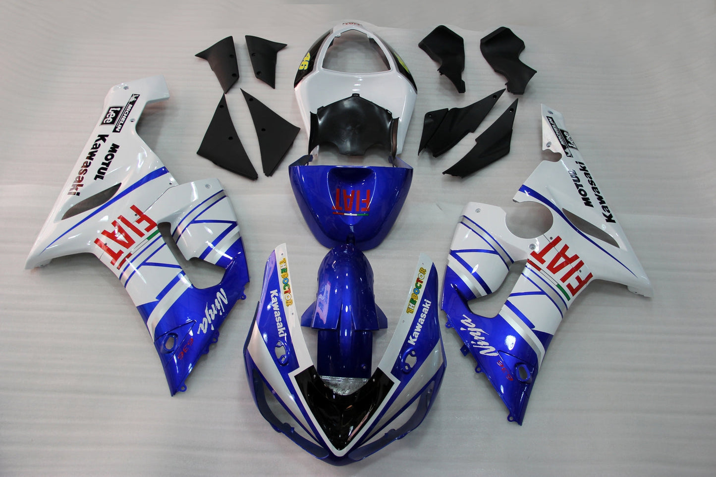 2005-2006 Kawasaki ZX6R ZX636 Amotopart Fairings Blue White FIAT Racing Customs Fairing