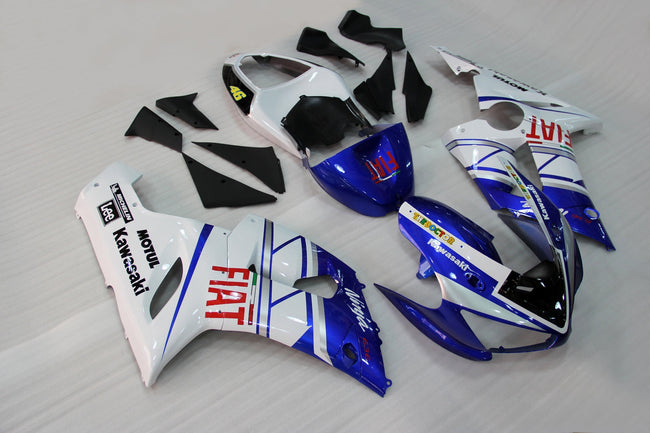 2005-2006 Kawasaki ZX6R ZX636 Amotopart Fairings Blue White FIAT Racing Customs Fairing