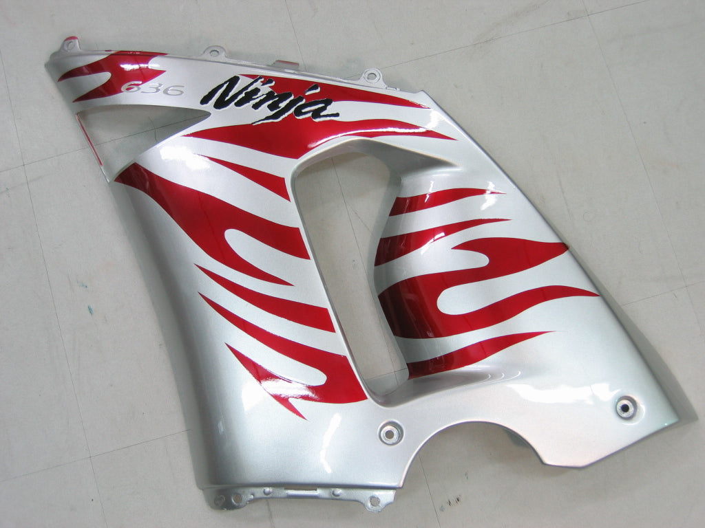 2005-2006 Kawasaki ZX6R 636 Amotopart Fairings Silver & Red Flame Ninja Racing Customs Fairing