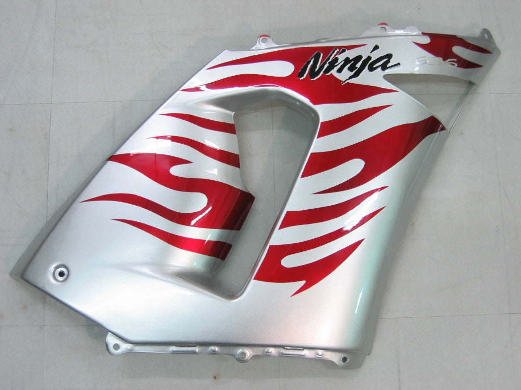 2005-2006 Kawasaki ZX6R 636 Amotopart Fairings Silver & Red Flame Ninja Racing Customs Fairing